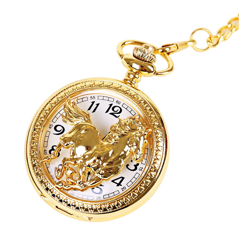 Quartz gold color large hollow horse Pentium pocket watch white black classical pocket watch a generation of 8887