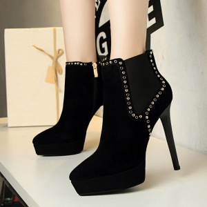 88-3 with ultra-high with European and American wind fashion female boots fine waterproof sexy pointed suede rivet night