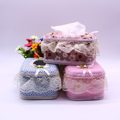 厂家直销方形纸巾盒布艺 餐巾盒蕾丝抽纸盒十元店精品百货批发