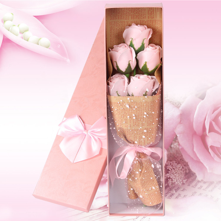 750g Weight Pink, Purple, Red, Blue Color Wholesale Valentine's Day Mother's Day Gift 5 Soap Bouquet Simulation Rose Gift Box 2