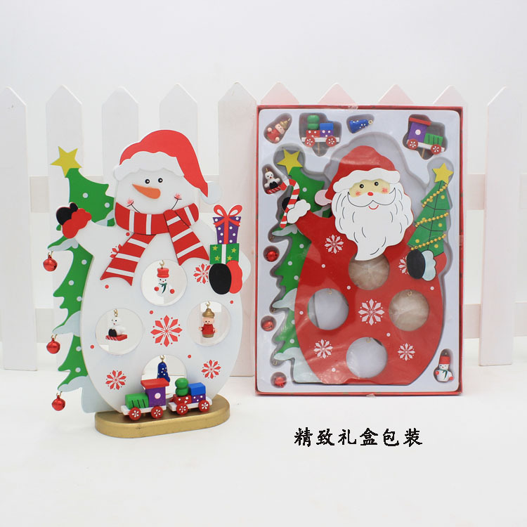 单片老人雪人木质摆件