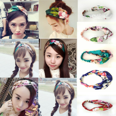 D101 Spring and summer Hairdressing Geranium Broken flowers Satin Elastic overlapping Hair band Headdress