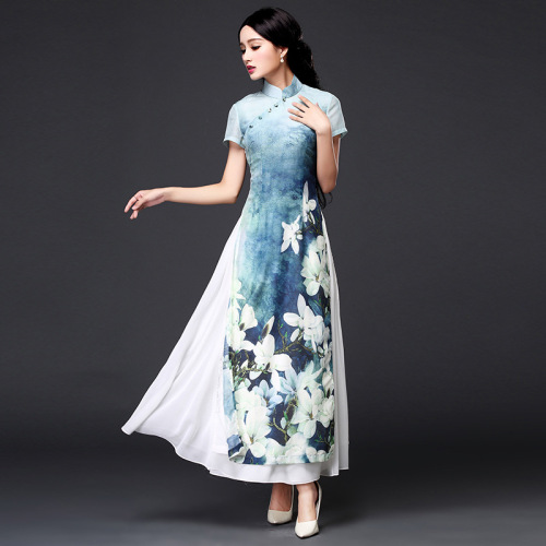 Chinese Dress Qipao for women Short sleeve hemp cheongsam cheongsam