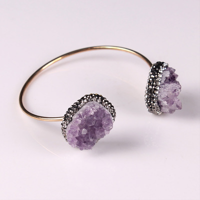 Europe and America fashion natural amethyst Cluster Opening Bracelet Druzy Bangle electroplate Spar Bracelet