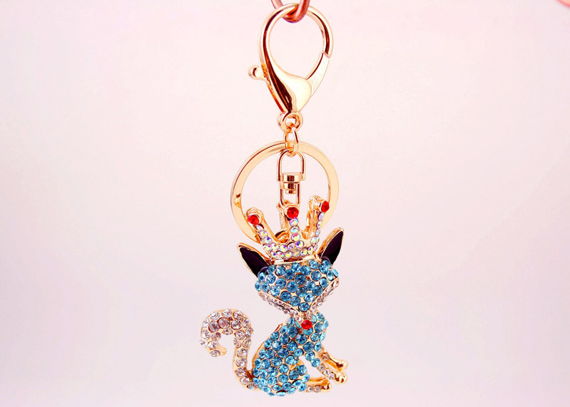 36g Weight Alloy, Metal Material Fox Pattern Unisex Gender Pink, Purple, Red, Blue, Black Color Korean Creative Cute Cartoon Crystal Crown Little Fox Keychain 18