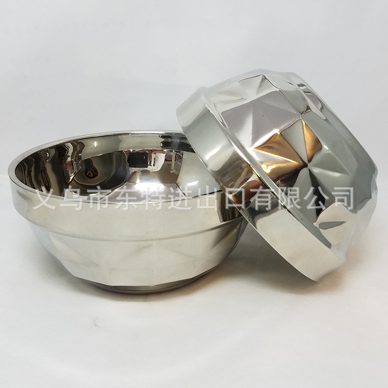 Factory direct sales of stainless steel diamond bowls, non-magnetic double-layer new anti-scald bowls, diamond-shaped welded edge bowls, high-end tableware detail image 7