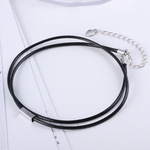 925纯银小方管项链 韩版皮绳 饰品批发厂家直销 简约清新时尚颈链