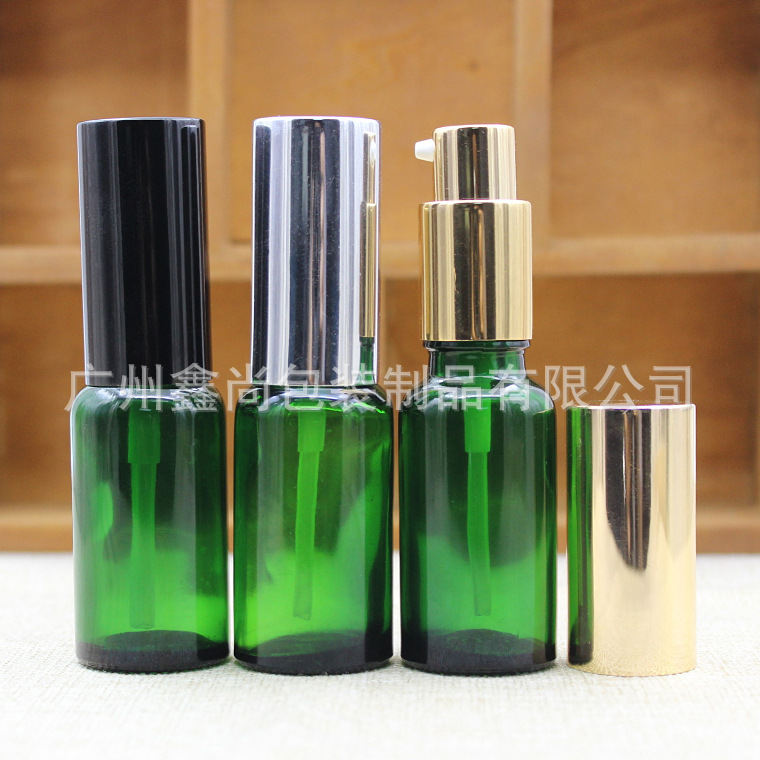 20ml绿色玻璃精油瓶调配瓶乳液按压鸡嘴分装稀释空瓶子包装瓶