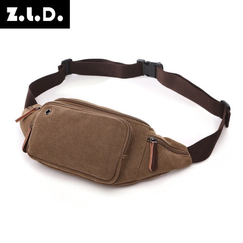 Factory direct sales, fashionable casual bags for men and women, solid color horizontal square canvas waist bag