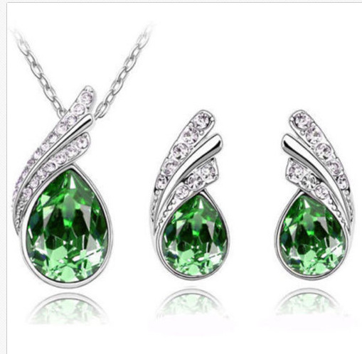 wish爆款 天使翅膀女式項鏈 鑲鑽合金耳釘項鏈水滴套裝