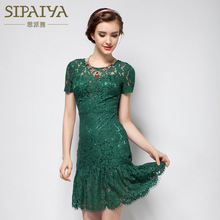 2020品牌夏季新款短袖蕾丝连衣裙欧美复古气质淑女气质欧洲站女装