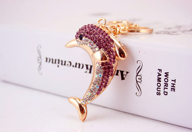 Fashion Rhinestone Cute Dolphin Metal Ocean Ladies Bag Accessories Car Keychain Pendant display picture 12