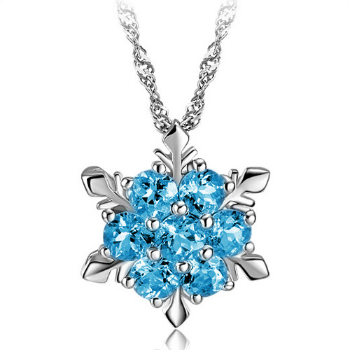 New 925 Sterling Silver Sapphire Snowflake Silver Pendant Korean Wholesale Jewelry display picture 1