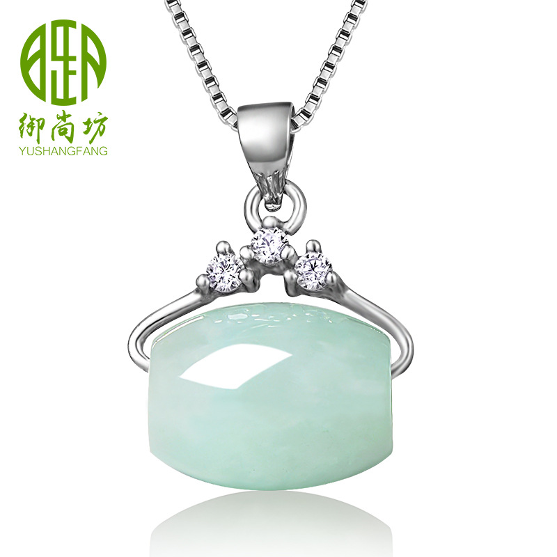 S925 Silver inlaid jade natural Emerald Pendant Female models Large drill Passepartout Jade Jade article Emerald wholesale