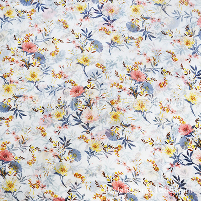 【翔龙印花 XL真丝顺纡绉-11】亮丽碎花柔软阳离子雪纺面料