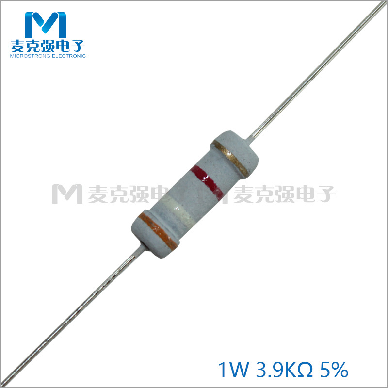 散装直插氧化膜电阻1W 3.9K 5% 灰色漆四色环电阻3K9 橙白红金