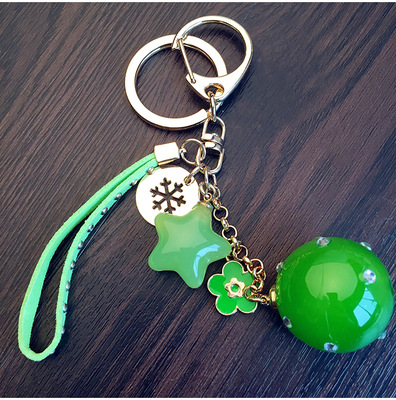 韩版卡通可爱糖果色五角星钥匙扣 果冻色亚克力珠钥匙圈 包包挂件