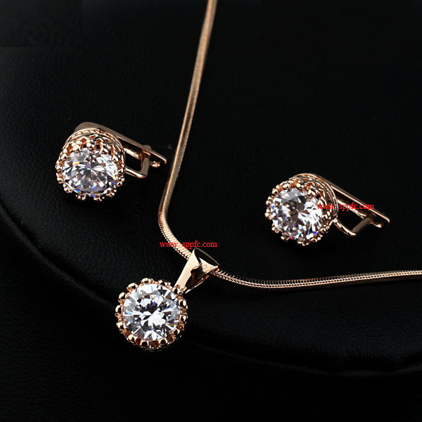 Shiny Zircon Combination Set Simple Necklace Earring Two-piece Jewelry Wholesale display picture 1