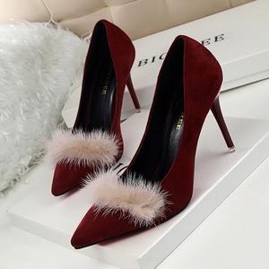 325-5 han edition style elegant shoes high heel with suede shallow pointed mouth rabbit hair single wedding shoe heels s