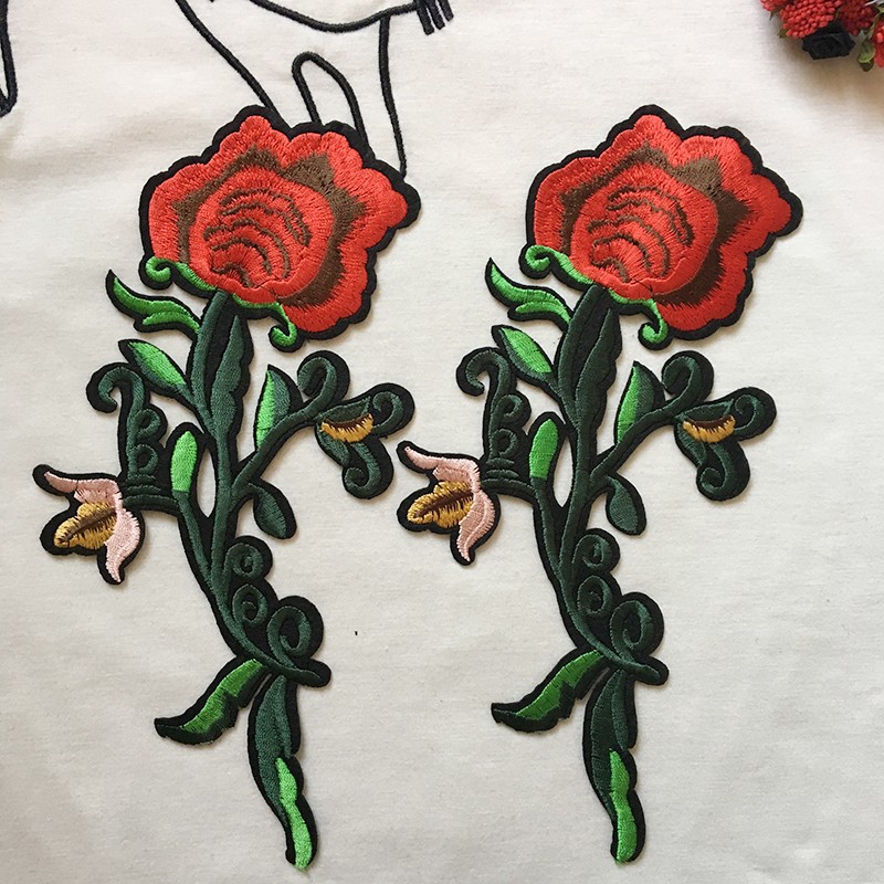DIY服装辅料衬衫装饰 刺绣玫瑰花 背胶烫熨旗袍舞台装补丁布贴