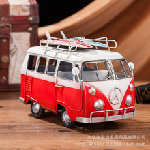 复古怀旧大众巴士家居装饰摆件铁皮老爷车模型 家居咖啡厅装饰品