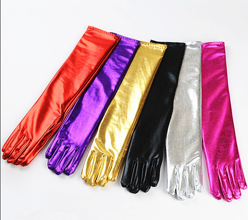 Adult kids Patent leather long red black silver gold  tight gloves singers jazz dance stage performance dance Wedding Ball fun gloves