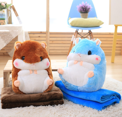 Cute Hamster Throw Pillow Car Cushion Dual-Use Blanket Large Air Conditioner Throw Pillow Fleece Blanket