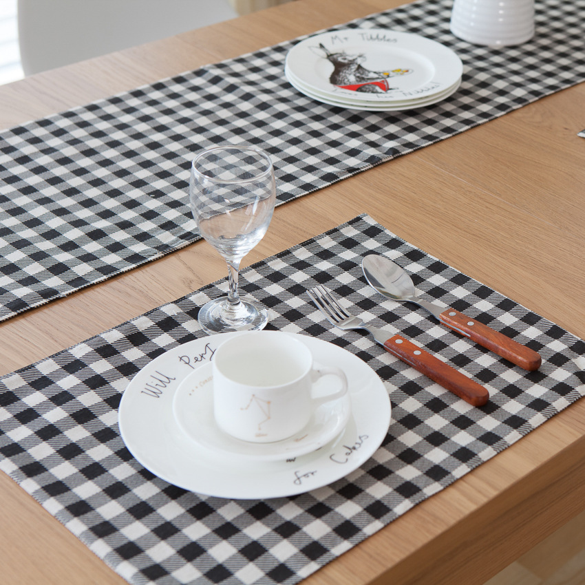 日式棉麻黑白格子餐垫餐桌垫隔热垫碗垫盖布餐具垫西餐巾餐布