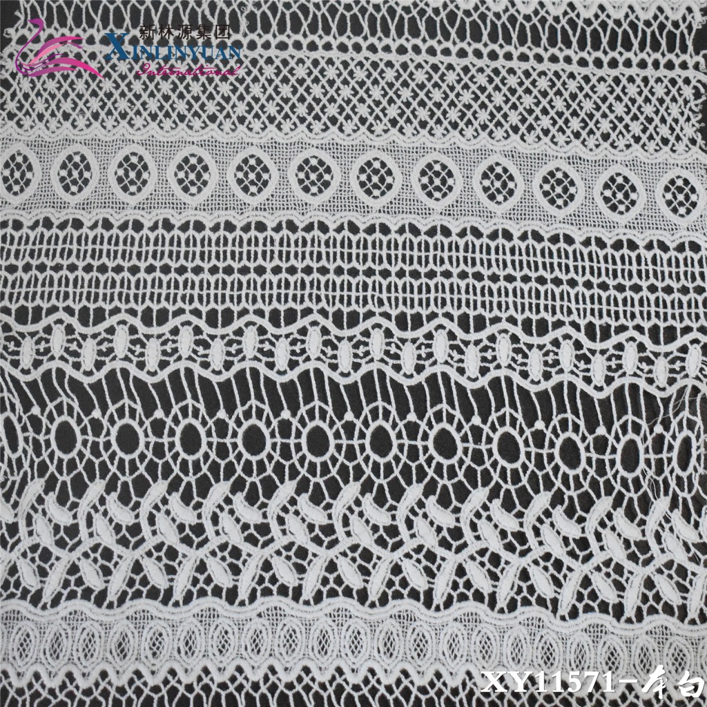 【新林源刺绣】制作高档服装刺绣镂空花边面料 棉线水溶花边满幅