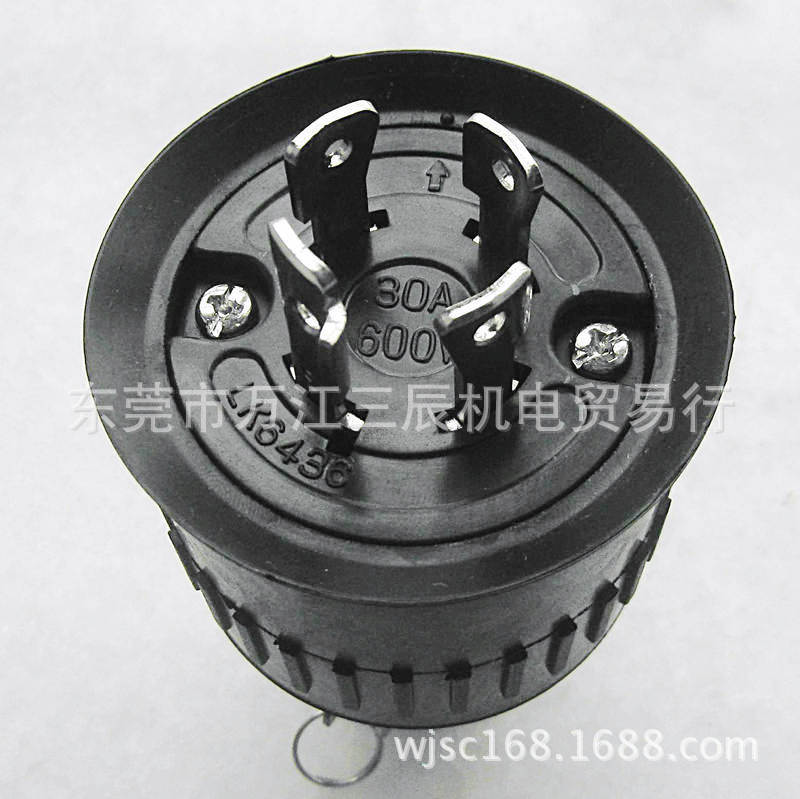 台湾30A600V引挂式防水插头LK6436付橡胶套8436B大功率电机插头