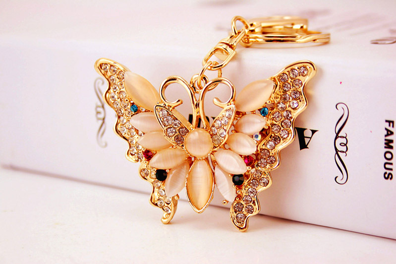 Diamond Opal Butterfly Ladies Metal Pendant Insect Car Keychain display picture 2