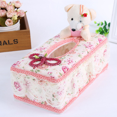 originality lovely Little Bear Tissue box lace Fabric art Plastic tissue Large vehicle Tissue box Spot wholesale