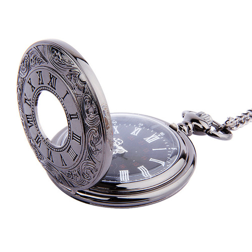 Fashion large black double display Roman scale retro black face white needle nostalgic pocket watch manufacturer wholesale 8000