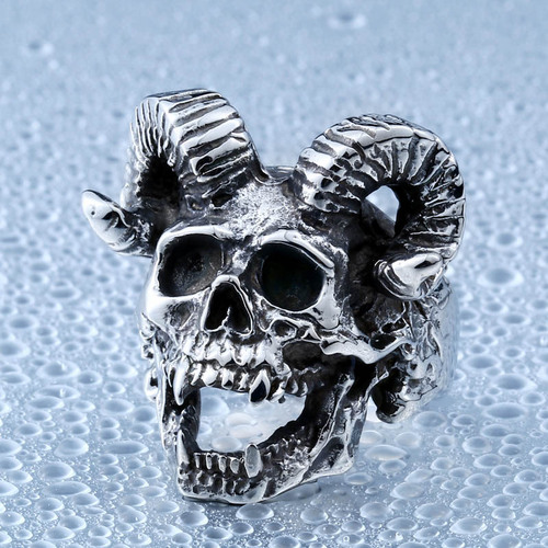 European and American foreign trade jewelry wholesale men's stainless steel casting punk satan sheep head skull ring