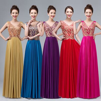 Evening Dresses cocktail party banquet dress vestido de banquete de cóctel Long shouldered Bridesmaid pregnant woman Phoenix flower chorus art examination graduation evening dress