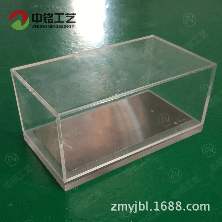 定做透明亚克力产品展示盒 45度拼接磨砂底座加工 有机玻璃罩子