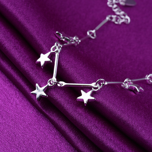 Women's silver anklets, bamboo small stars, five-pointed stars, silver-plated bracelets, plain silver gifts, small jewelry, small gifts wholesale
