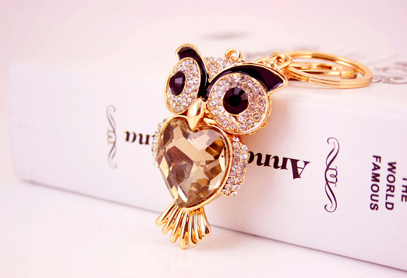 51g Weight Alloy, Metal Material Cartoon Pattern Unisex Gender Coffee, Black Color Korean Creative Cute Diamond Owl Car Keychain 1