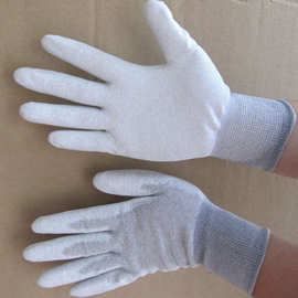 厂家供应13针碳纤维尼龙针织PU涂掌手套 PU劳保手套  耐磨性好
