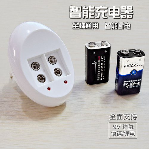 EU Standard Plug Global Voltage 9V Battery Charger Universal for Lithium, Nickel-Hydride, and Nickel-Cadmium, Auto Shut Off When Fully Charged