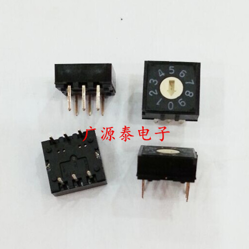 台湾DIP1428旋转编码开关RH3A-10R-V 黑色16位BCD编码开关3:3脚
