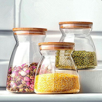 批发环保密封罐 耐热玻璃茶叶罐玻璃储物罐 创意竹木盖花茶罐子