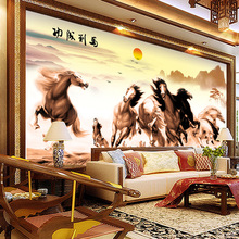 中式电视背景墙壁纸立体3d墙纸客厅大型壁画无缝墙布八骏图