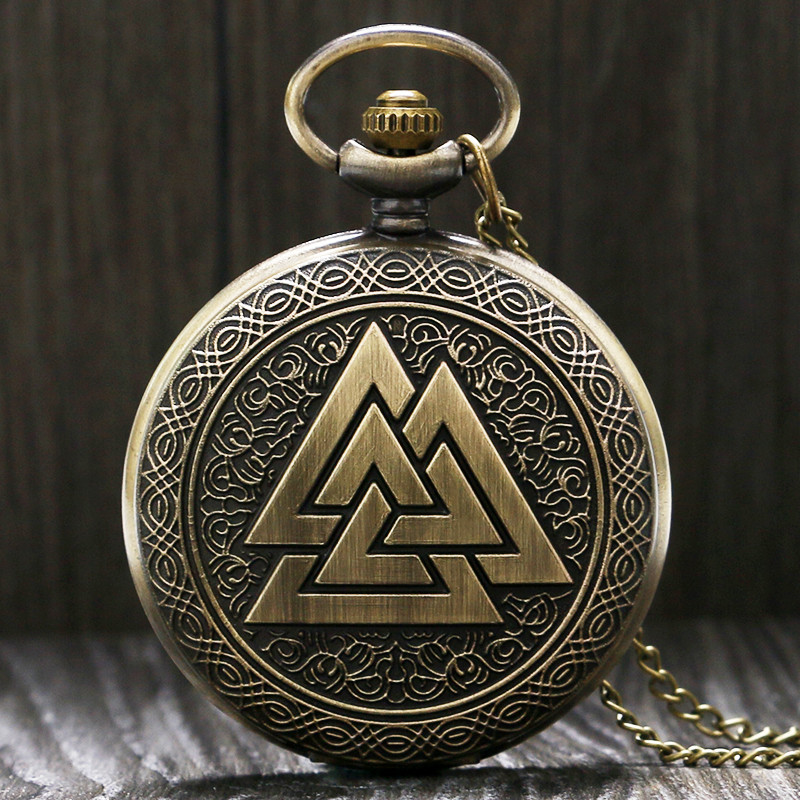 Bronze Pocket Watch Fashion Quartz Pocket Watch Triangle Pattern Hanging Chain Women's Gift Pocket Watch Manufacturers