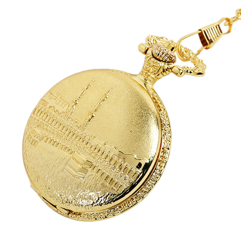 Retro large thick chain embossed Castle pocket watch Classical gold pocket watch manufacturers wholesale 1033
