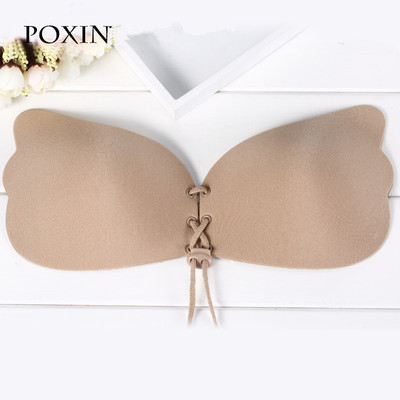 高质量硅胶隐形文胸加厚透气拉绳聚拢防水无肩带nu bra|ms