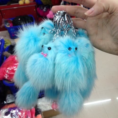 Manufacturer's price fur pendant little fox car keychain creative cartoon doll fox fur women's bag accessories