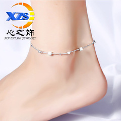 Fashionable Women's Square Ankle Chain Jewelry, Square and Round Bead Matching Design, Stylish Ankle Accessories