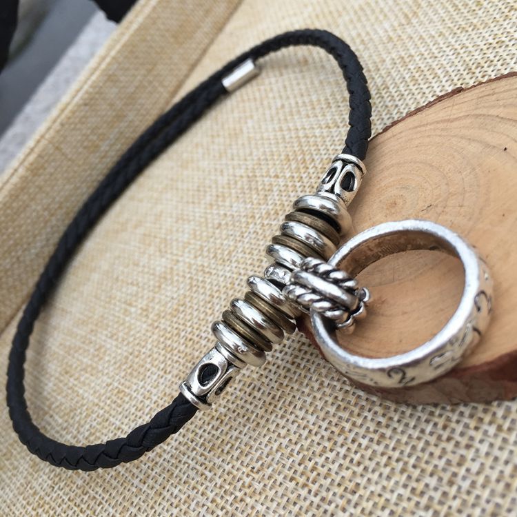 Ring necklace men's domineering personality leather non-mainstream retro alloy travel commemorative ethnic style jewelry wholesale