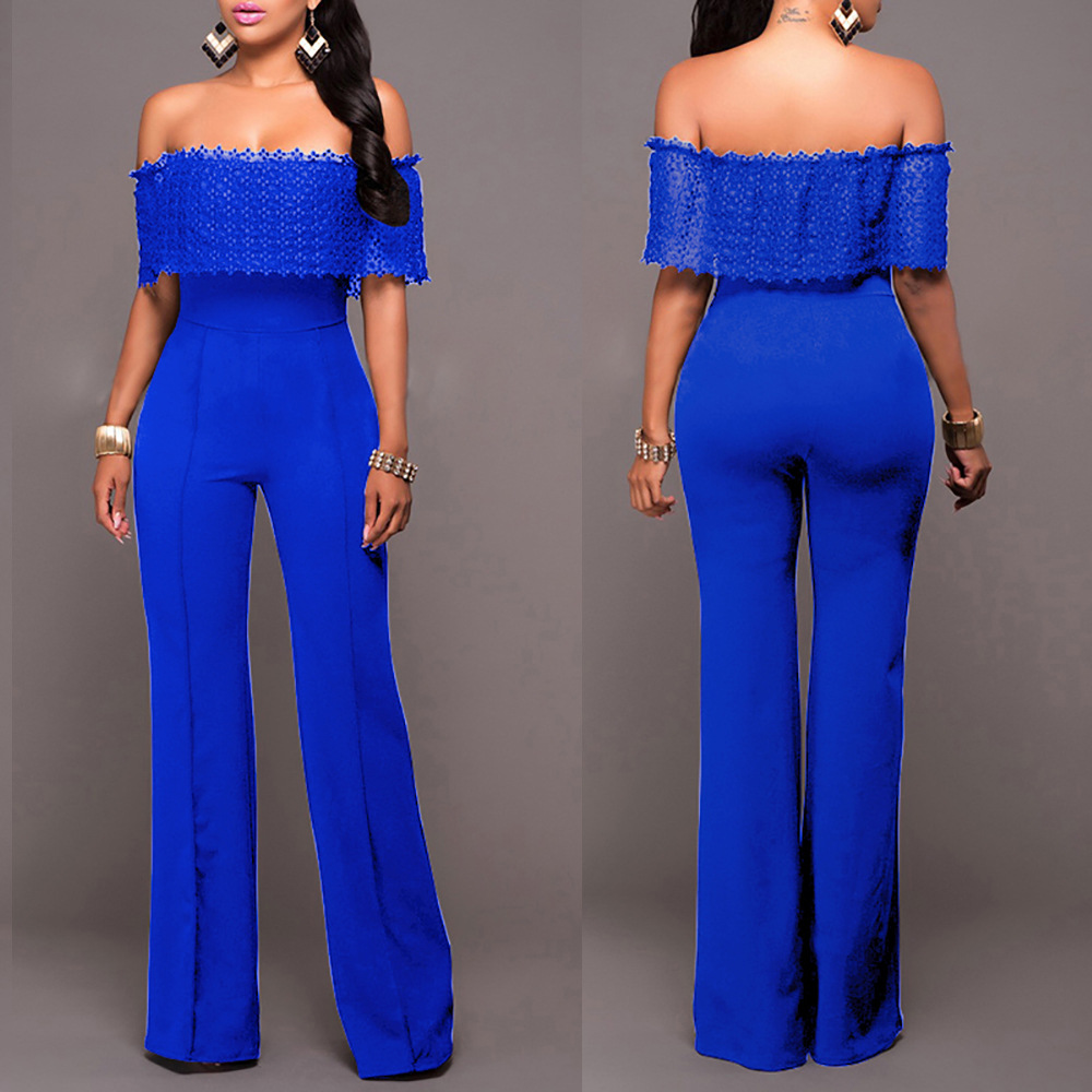 Solid Color One-Word Neck Stitching Loose Side Zipper Jumpsuit NSMRF116548